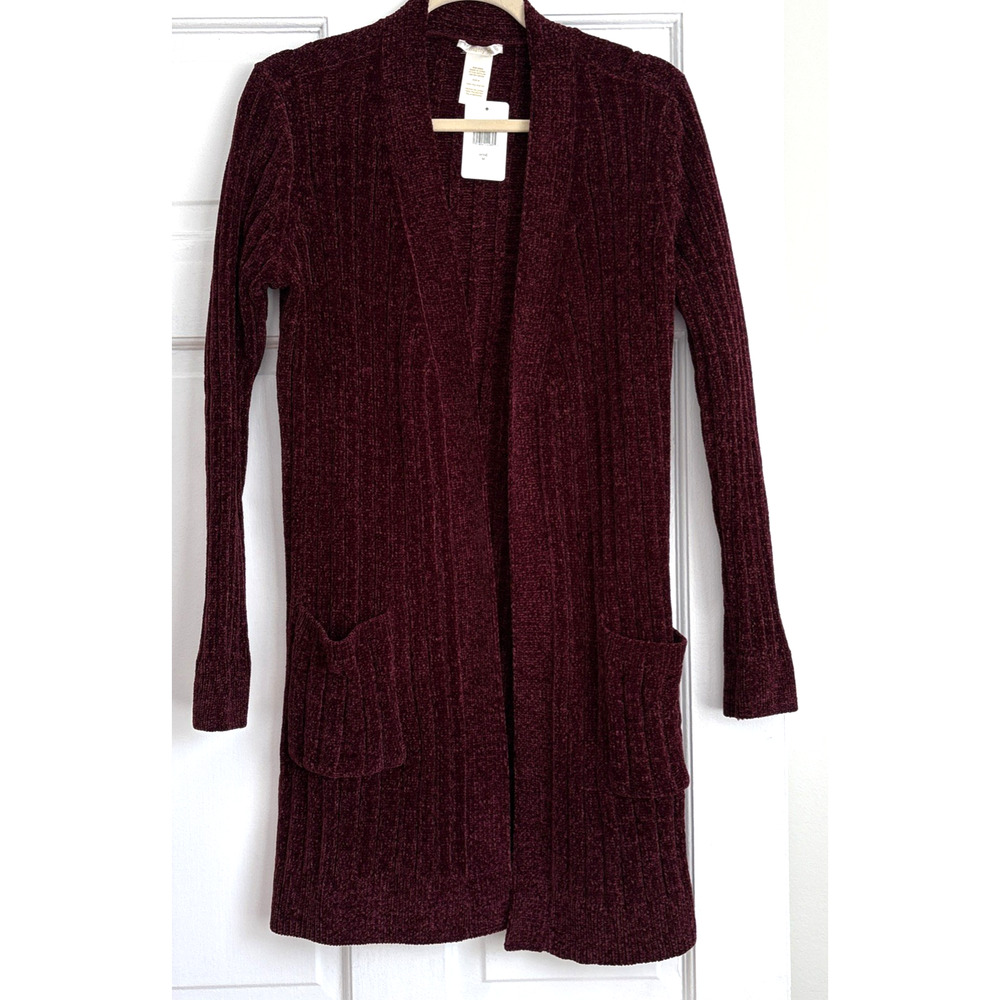 NWT Matty M Women's Chenille Cardigan Cozy Cable Pockets Boho Layering Wine | M